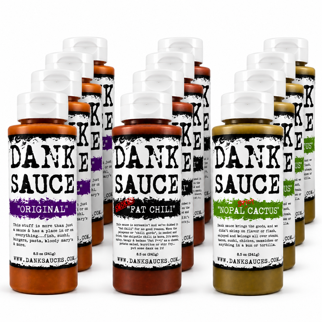Dank Sauce Gourmet Hot Sauce Bundle Pack | Original, Fat Chili & Nopal Cactus | 3, 6 or 12 Bottles