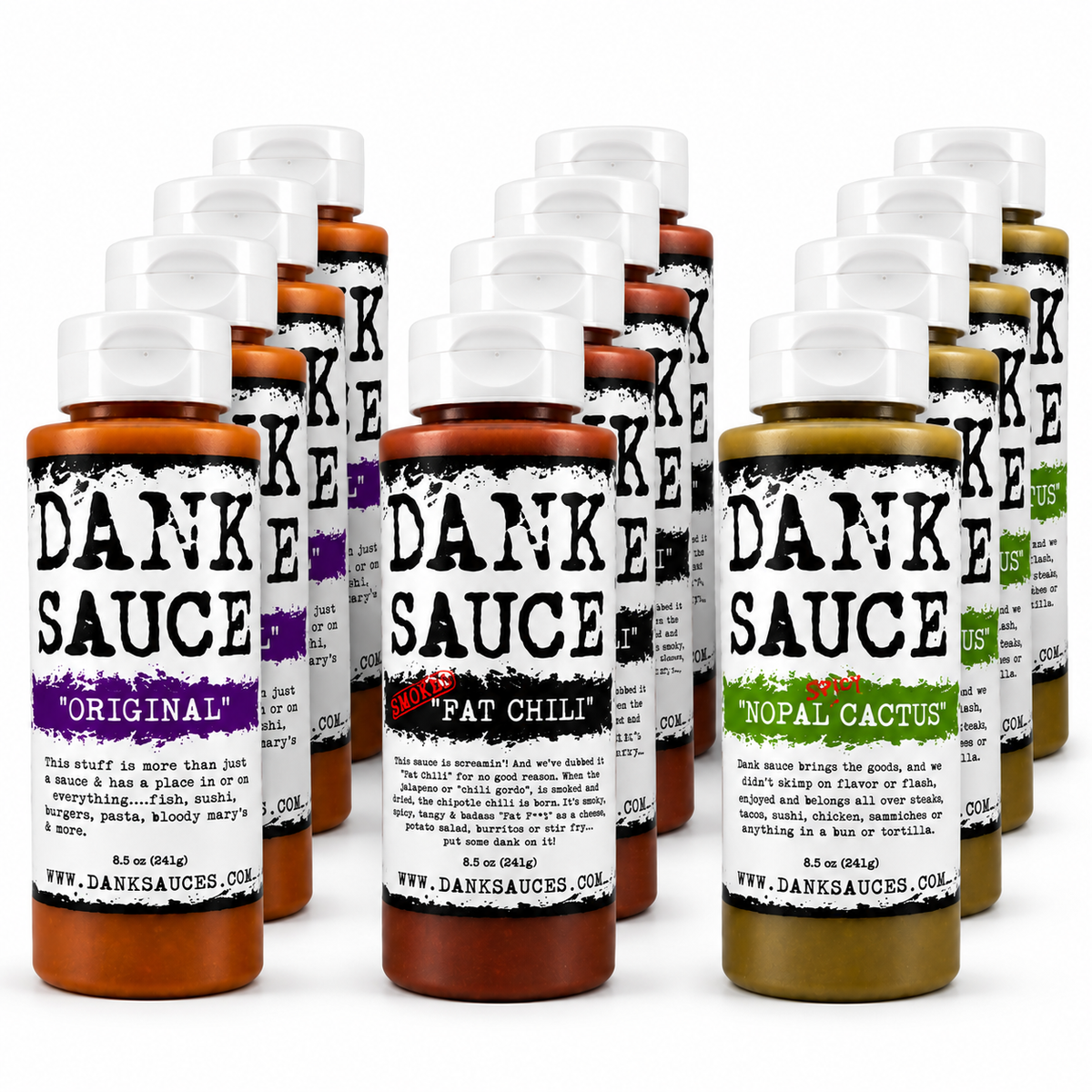 Dank Sauce Gourmet Hot Sauce Bundle Pack | Original, Fat Chili & Nopal Cactus | 3, 6 or 12 Bottles