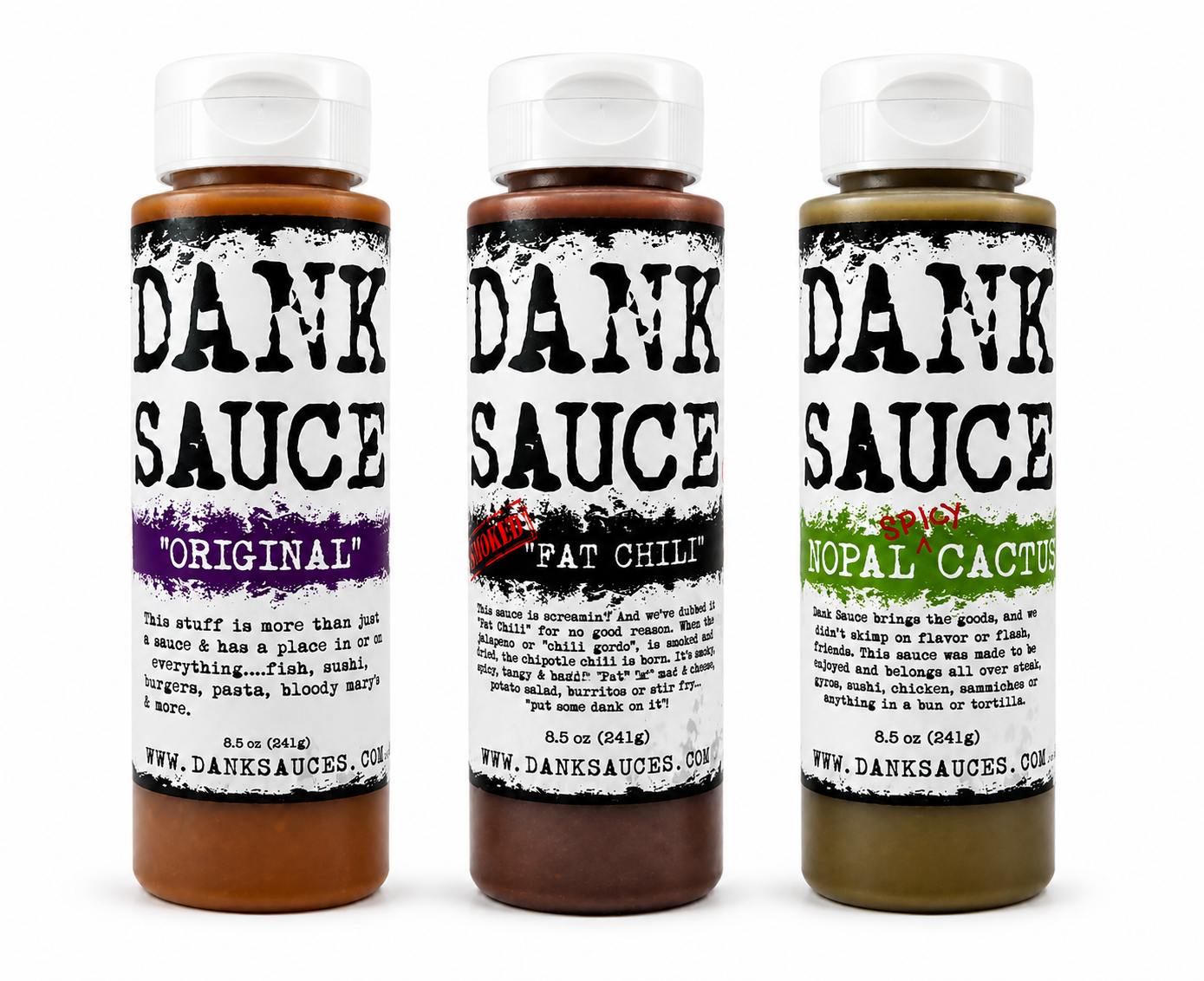 Dank Sauce Gourmet Hot Sauce Bundle Pack | Original, Fat Chili & Nopal Cactus | 3, 6 or 12 Bottles